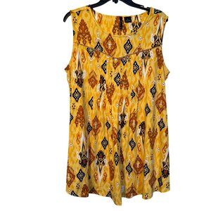 New Directions Curvy Womens Yellow Sleeveless Printed Top Sz 1X Polyester Blend
